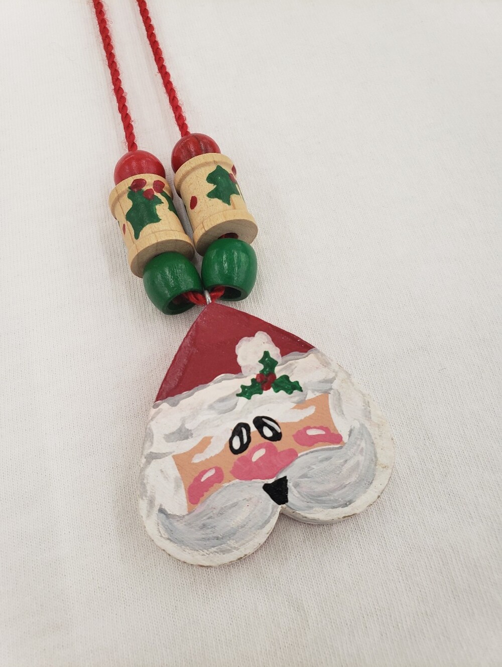 Vintage 1995 Santa Wooden Hand painted Necklace